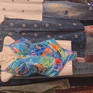 Private Label Blue Oceanic Scenery One Piece Swimsuit NWOT